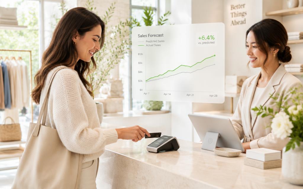 Shop assistant handing over a purchase