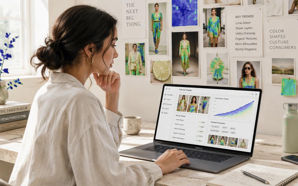 Analyst studying a rising Google Trends chart broken down by category